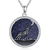 YAFEINI Wolf Necklace for Women 925 Sterling Silver Wolf Abalone Necklace Pendant Animal Jewelry Gifts for Women