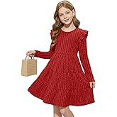 LessonZoo Toddler Girls' Ruffle Long Sleeve Dress Ribbed Knit Crew Neck Sweater Dresses Kids Fall Winter Clothes