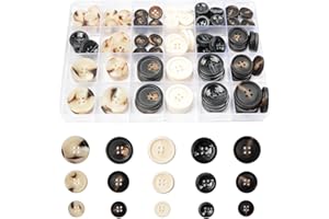 OELFFOW 110Pcs Mixed Sewing Buttons, 4-Hole Craft Round Blazer Buttons, 5 Color 3 Size (15mm, 20mm, 25mm) Suit Coats Resin Button, Suitable for Variety Clothing Sewing, DIY Craft (Black & White)