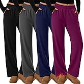 Velvelhall 4 Pack Womens Fleece Lined Sweatpants Thermal Straight Leg Baggy Pants Wide Leg Warm Lounge Joggers with Pockets