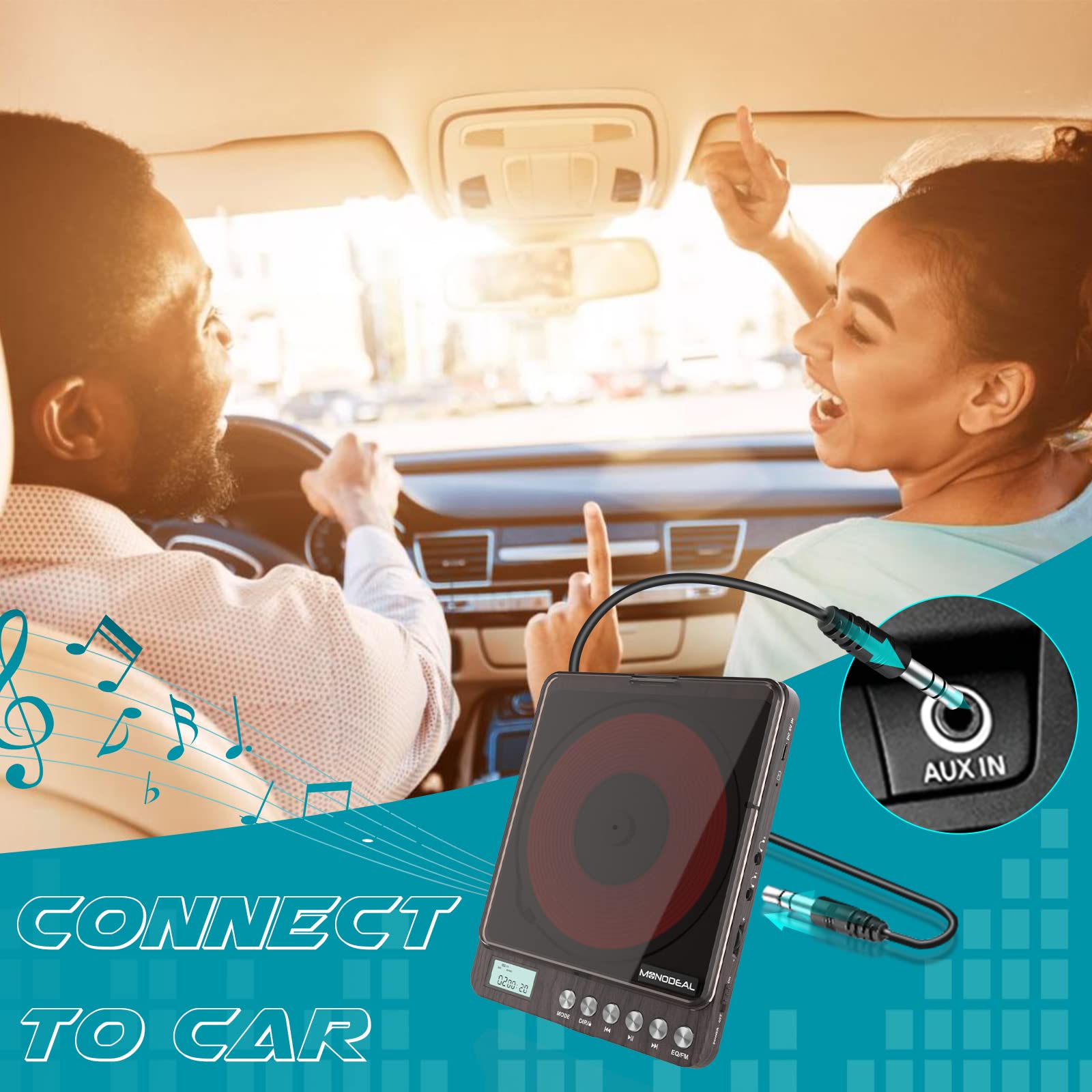 CD Player Portable, MONODEAL Portable Rechargeable Player with Dual Headphones Jack, Small Anti-Skip CD Player for Car/Travel/Home, Personal CD Player for Adults Kids (Dark Brown)