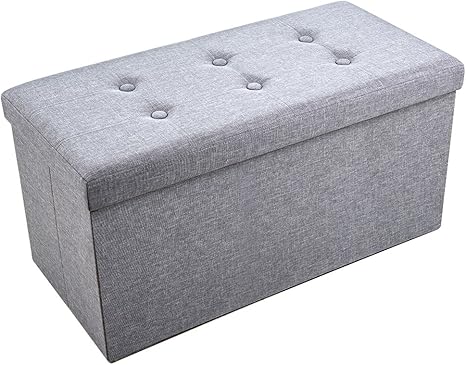 Amazon Co Jp Sable 収納スツール オットマン 耐荷重300kg 折りたたみ式 収納ボックス ストレージチェア 綿麻製 グレー 長76cm ホーム キッチン
