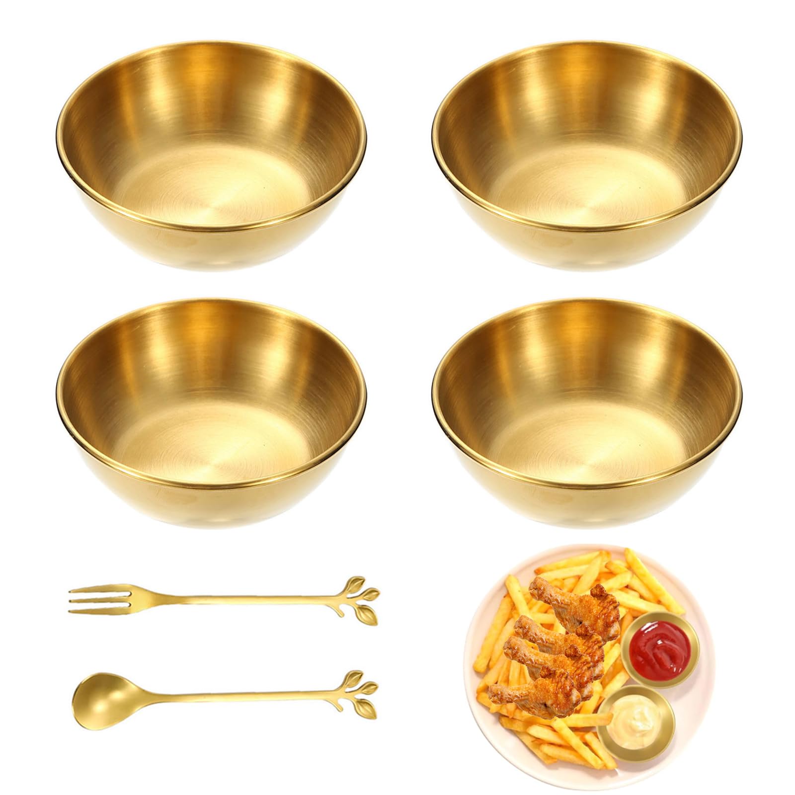 Xiciki 4 Pcs Dipping Bowls Set, Stainless Steel Dipping Bowls Set with Spoon & Fork, Small Sauce Dishes for Sushi Appetizer Condiments and Dips