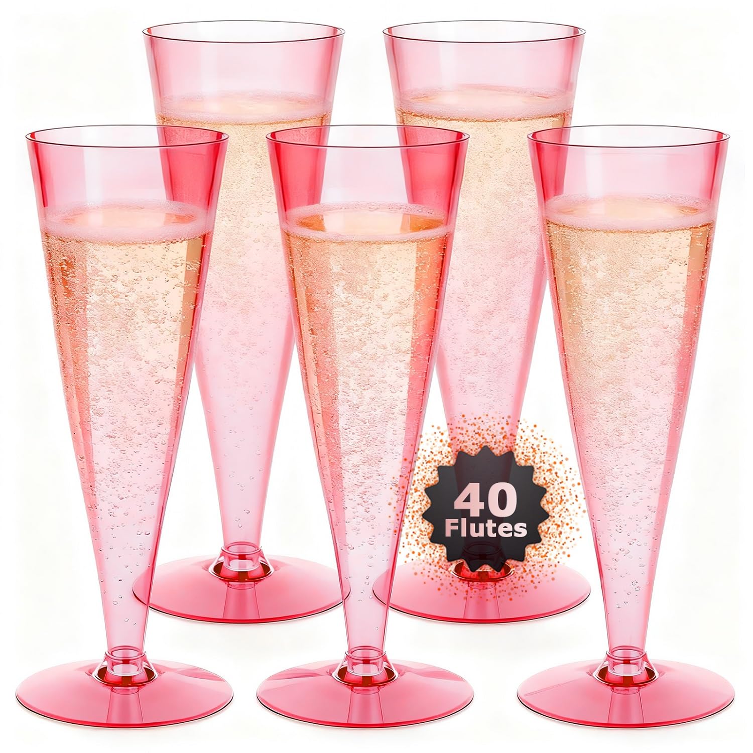Photo 1 of 40 Pack Pink Plastic Champagne Flutes Disposable Champagne Glasses, 4.5 Oz Clear Mimosa Glasses Bulk Cocktail Toasting Cups for Party Supplies Wedding Bride Bar, Copas De Plastico Para Brindis