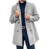 Runcati Mens Mid Long Trench Coat Winter Double Breasted Pea Coat Casual Business Warm Overcoat