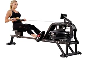 Sunny Health & Fitness Premium Water Rower w/Intensive Dynamic Real-Time Resistance, 300 LB Capacity Flip-able Rowing Machine for Home Training, Optional Free SunnyFit App Connection