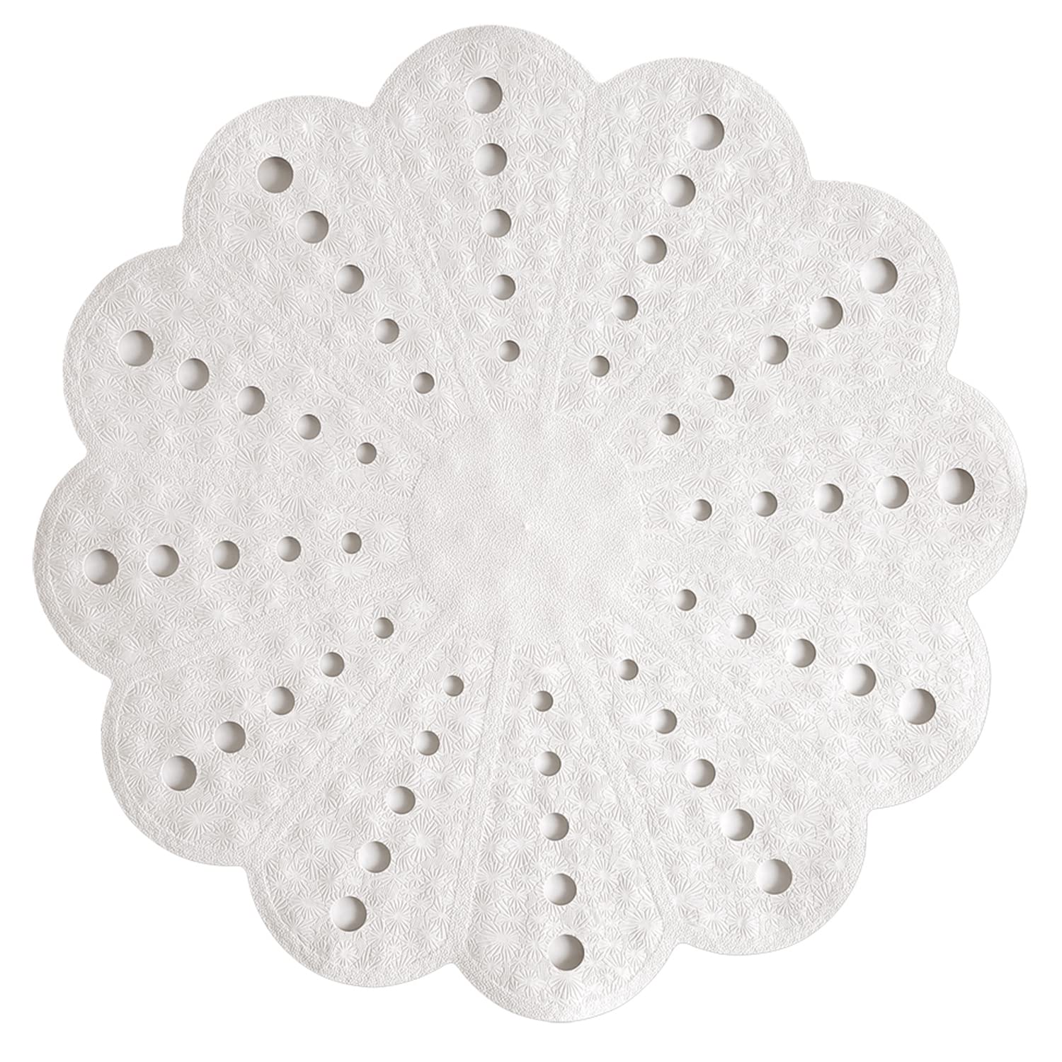 Showerdrape Petal Non Slip Round Shower Mat, White Bath Matt With Unique Flower Design For Bathroom, Round Rubber Bathroom Mat Anti Slip Floor Mat, Ideal Use For Toilet, Shower & Bath, 54 × 54cm