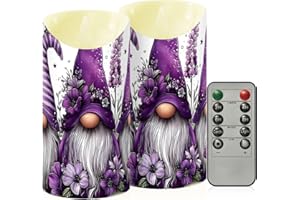 XYMZR Gnome Purple Butterfly Flameless Candles with Remote – 2 Pack, Realistic Flickering Flame, Timer 2/4/6/8H, Indoor & Cov