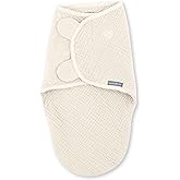SwaddleMe by Ingenuity 100% Cotton Muslin Original Baby Swaddle, Cream | Size Small/Medium, Fits 0-3 Months (7-14 lbs), Up to 26 Inches Long, Hook &amp; Loop Closure, Oeko-Tex Certified, 1.5 TOG, 1-Pack