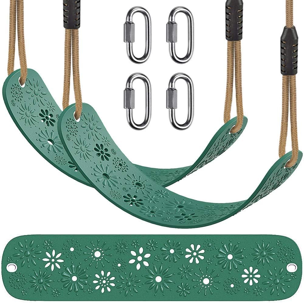 BeneLabel 2pcs Swing Seat, Kids Soft Plastic Swings Indoor/Outdoor Child Tree Swinging Board with Adjustable 130-200cm Rope for Toddler/Baby/Teens/Adult, Green Flower / 600lbs — image 1
