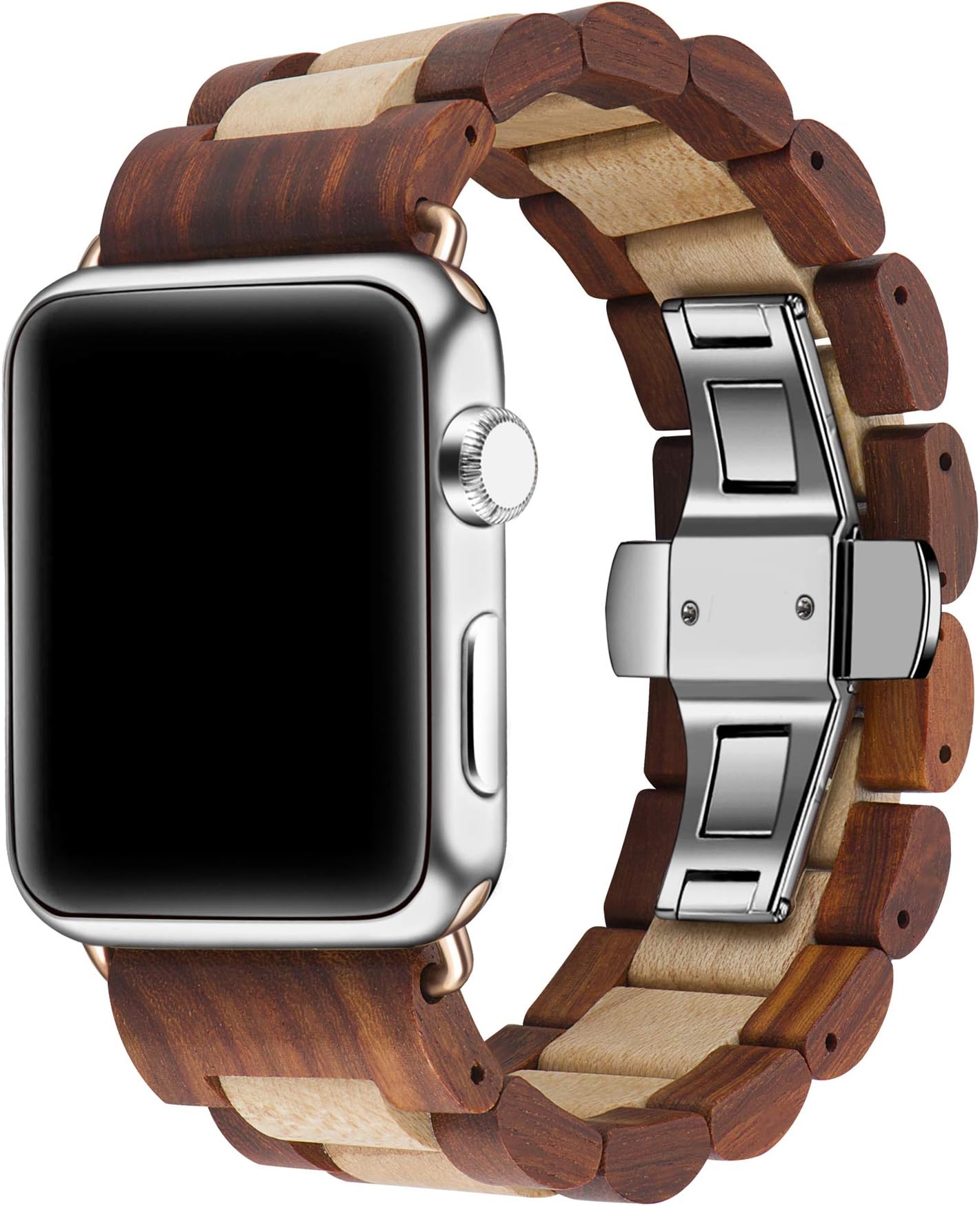 Wooden Watch Band Compatible with Apple Watch, Natural Hardwood Watch Strap Thickened Wrist Bracelet for iWatch Series 8,7, 6, 5, 4, 3, 2, 1, Sport, Edition (Sandal + Maple-42/44/45mm)