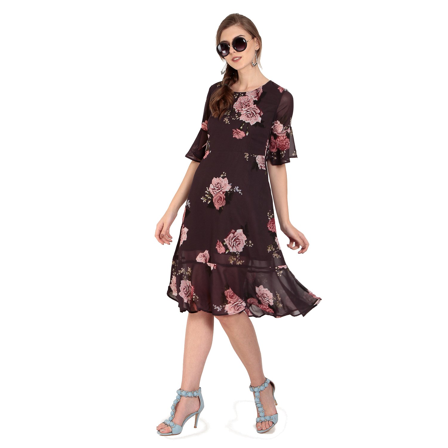 abiti bella women's goergette fit and flare dress (wine)