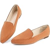 MUSSHOE Pointed Toe Flats for Women: Comfortable Business Casual Work Shoes - Soft Faux Suede Slip On Loafers with Arch Support for Office & Walking
