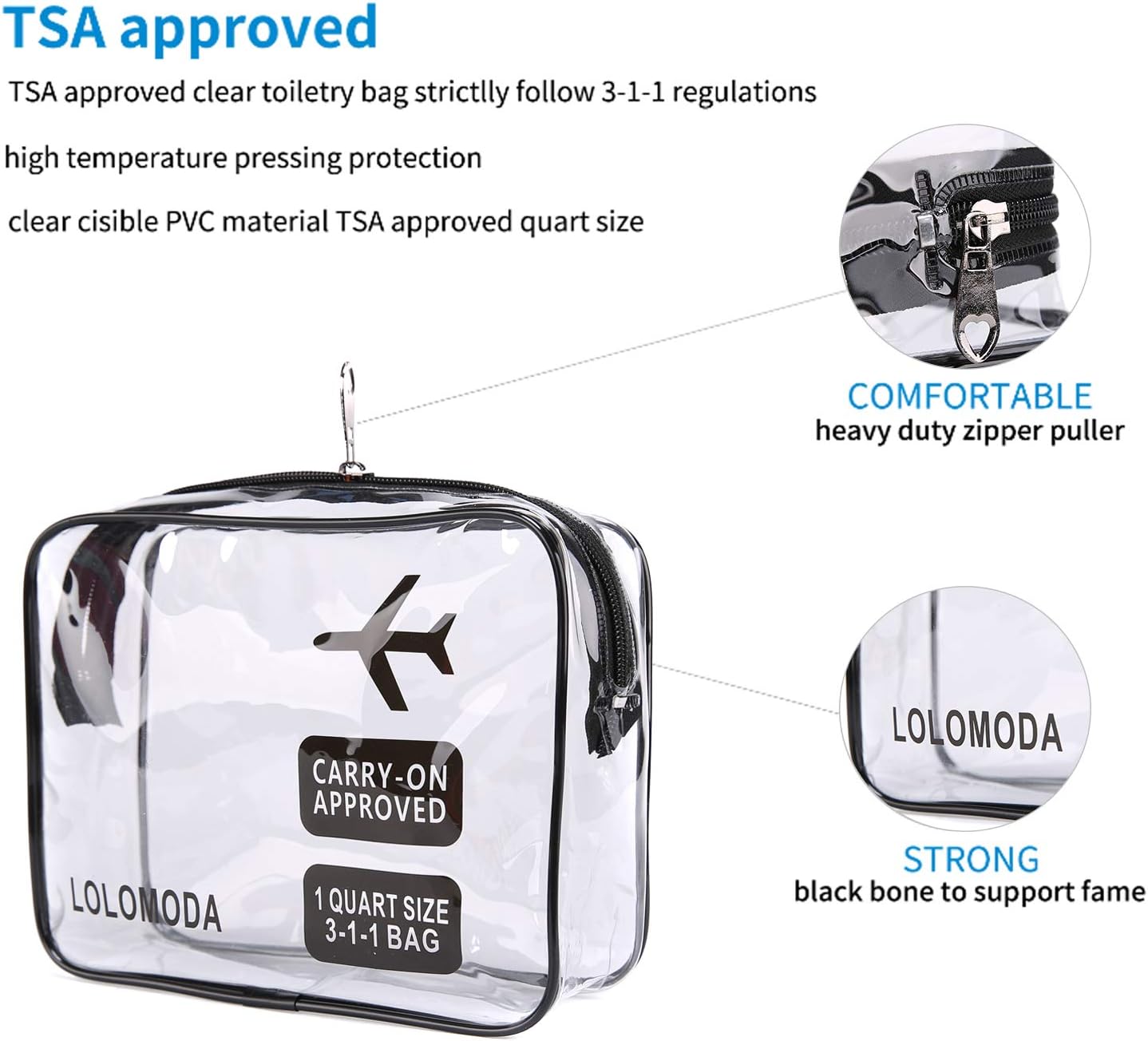 2pcs Clear Toiletry Bag with Zipper Travel Luggage Pouch Carry On Clear Airport Airline Compliant PVC Wash Bag Organizer Cosmetic Makeup Bags (Black) - Image 4