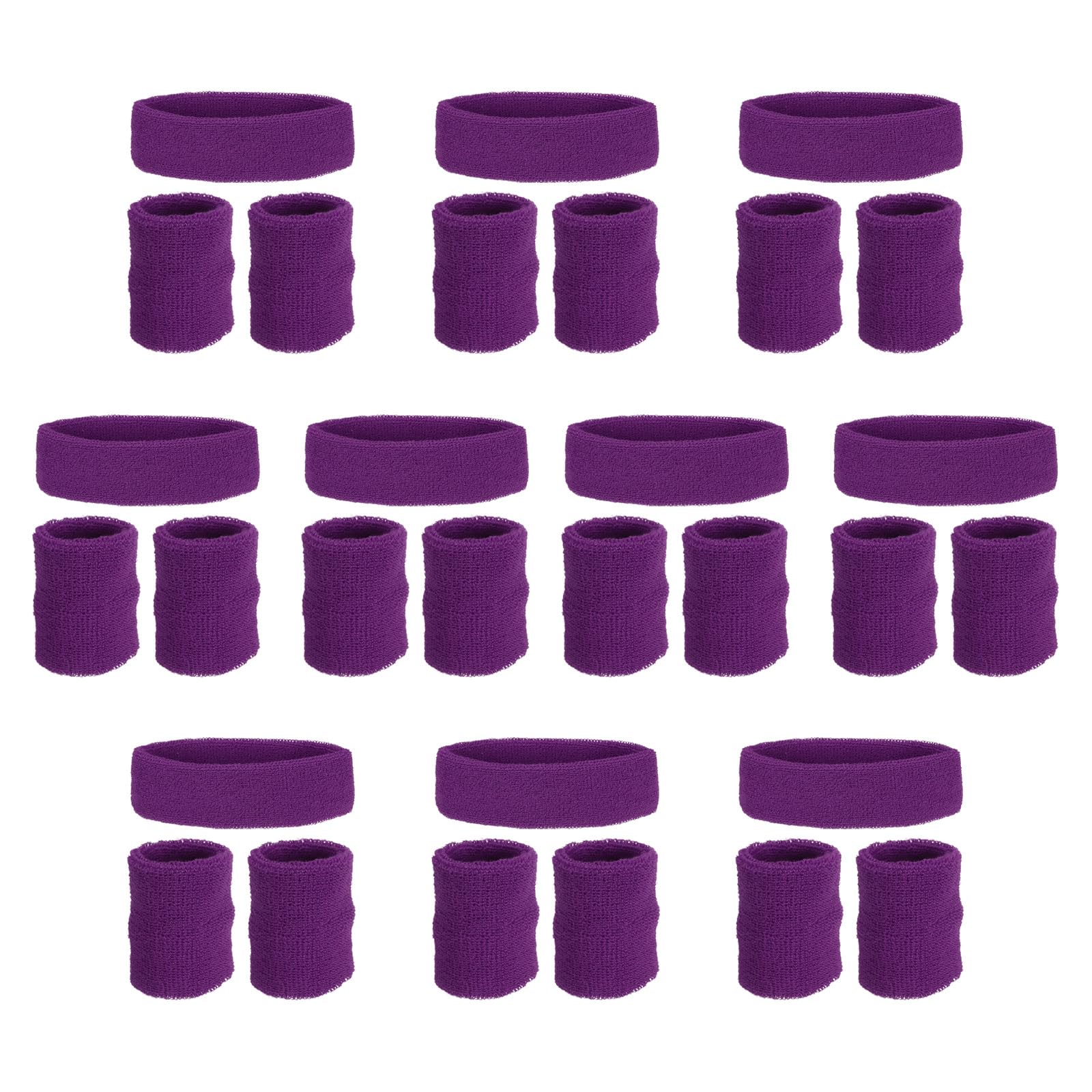 PATIKIL Sweatbands Headband Wristband, 10 Set/30Pcs Sweatband Terry Cloth for Sports Basketball Tennis Athletic Gym Working Out, Dark Purple