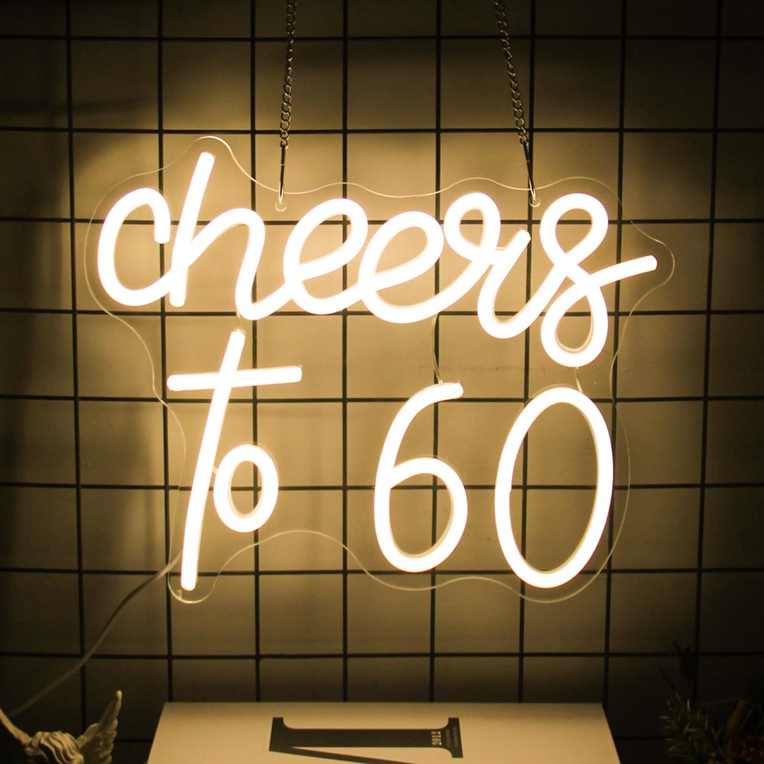 Photo 1 of CKTBLEY Cheers to 60 Neon Sign 60th Birthday LED Neon Lights Signs Warm White Happy Birthday Neon Signs for Wall Decor 60 Years LED Signs for Wall Bedroom Bar Birthday Wedding Party Decor