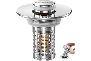 MEMOFO 3-in-1 Bathroom Sink Drain Strainer, Stainless Steel Pop-up Strainer Basket Hair Catcher with Removable Basket, Brass Bullet Core, Universal Fit 1.1-2.36 Inch (1PCS)