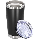 AUWBON 20oz Tumbler Stainless Steel Tumbler Cup with Lid Vacuum Insulated Double Wall Travel Mug, Durable Powder Coated Travel Coffee Tumbler Mug for Hot & Cold Drinks, Black,1 Pack