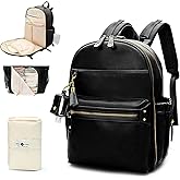 miss fong Diaper Bag Backpack Leather Diaper Bag, Baby Diaper Bag for Baby, 16 Pockets with Hand Sanitizer Holder, Changing Pad, 2 Insulated Pockets(Black)