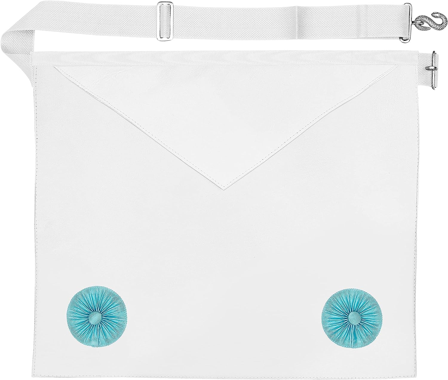 THE MASONIC COLLECTION Craft Fellow 2nd Degree Leather Apron - White Colour with Blue Rosettes - Imitation/Lambskin Leather - Adjustable Belt - Freemason Gifts for Men