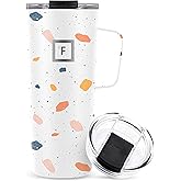 IRON °FLASK Grip Novelty Coffee Mug - Leak Proof, Vacuum Insulated Stainless Steel Bottle, Double Walled, Thermo Travel, Hot Cold, Water Metal Canteen - Terrazzo, 24 Oz - Classic Bottom