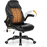 Ylzyxal Office Desk Chair, Ergonomic Computer Chair with Padded Flip-Up Arms and Adjustable Lumbar Support, PU Leather Executive Chair with Tilt Lock and 360&deg; Swivel Rolling Wheels for Work, Study