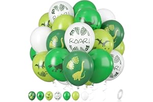 BIAPIAN Dinosaur Balloons, 12 Inch Dino Printed Balloons Green White Lime Green Latex Balloons for Birthday Party Jungle Dinosaur Themed Decoration for Boys Birthday Party Baby Shower Supplies
