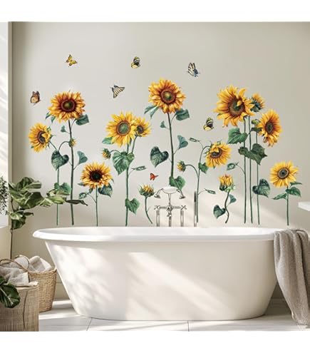 DECOWALL DS9-8062 Sunflowers With Butterflies Wall Decals