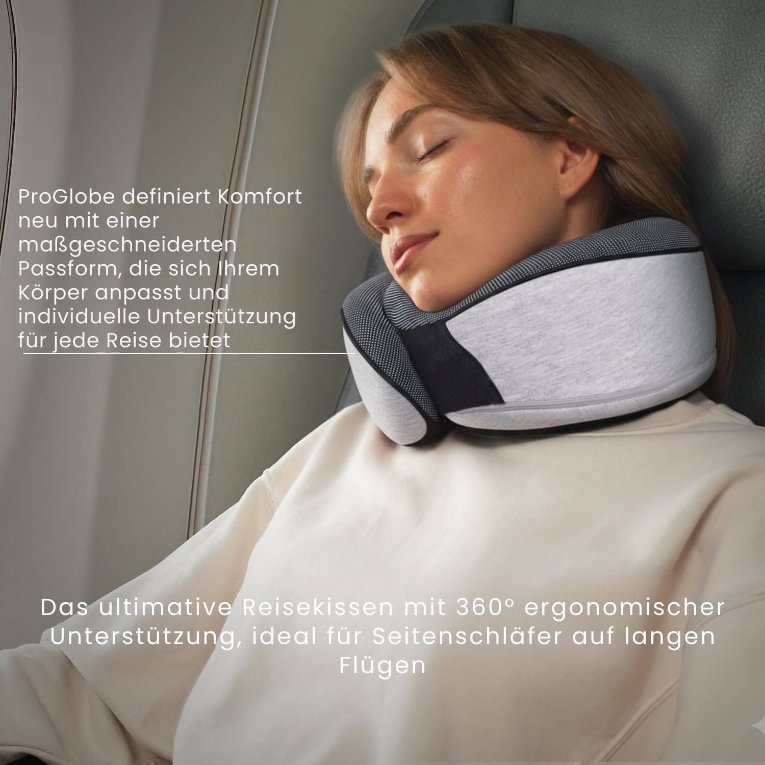 Proglobe Nackenkissen Flugzeug, Reisekissen 100% Memory Foam, Orthopädisches Nackenhörnchen, Ideal für Reisen mit Flugzeug, Auto, Zug Mit 3D-Schlafmaske, Hochwertige Netztasche, Grau 6