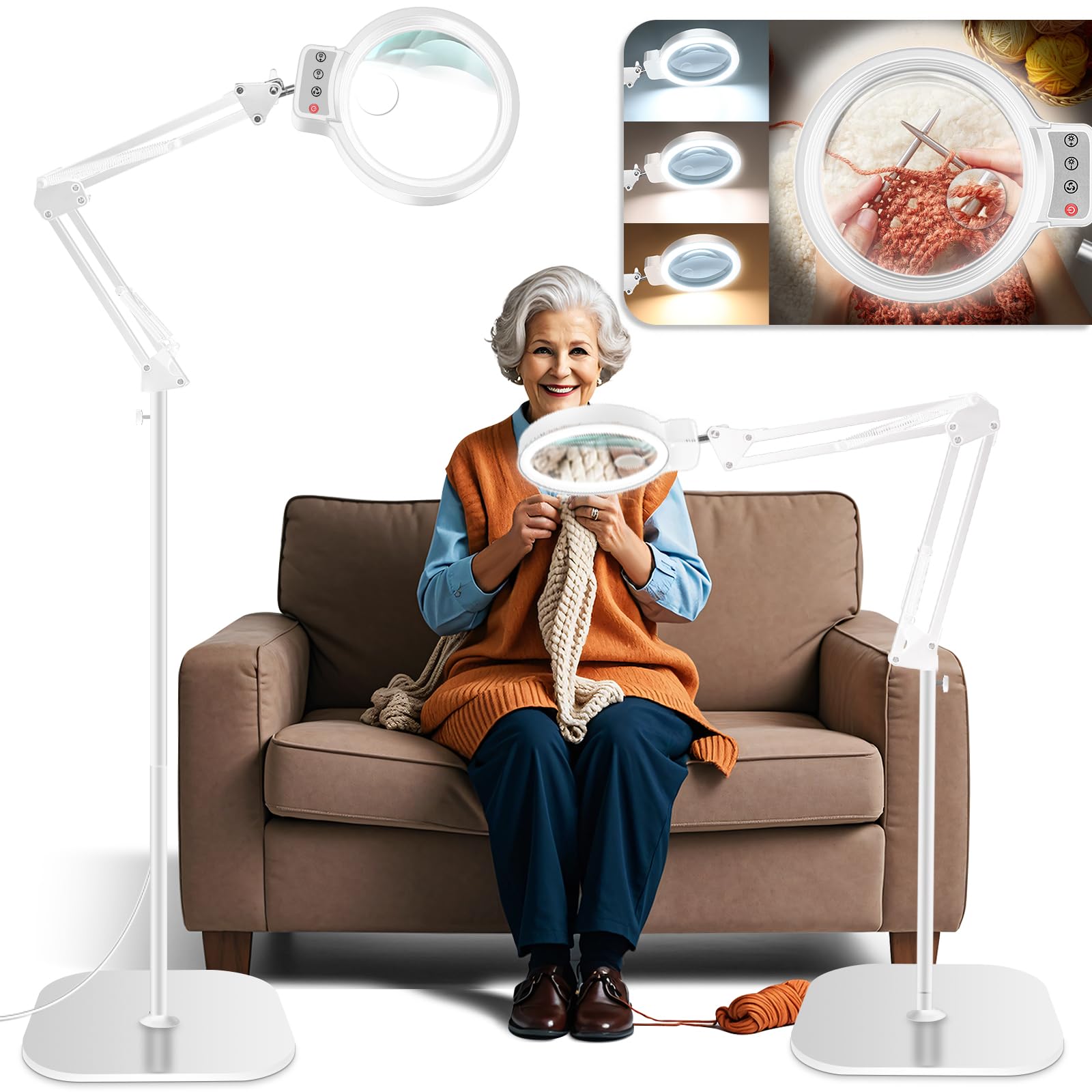 Photo 1 of 30X 10X Large Floor Magnifying Glass with Light and Stand,72 LED Adjustable Height Floor Magnifying Lamp,2 in 1 Lighted Magnifiers for Close Work, Sewing,Crafts,Hobbies,Reading (White)