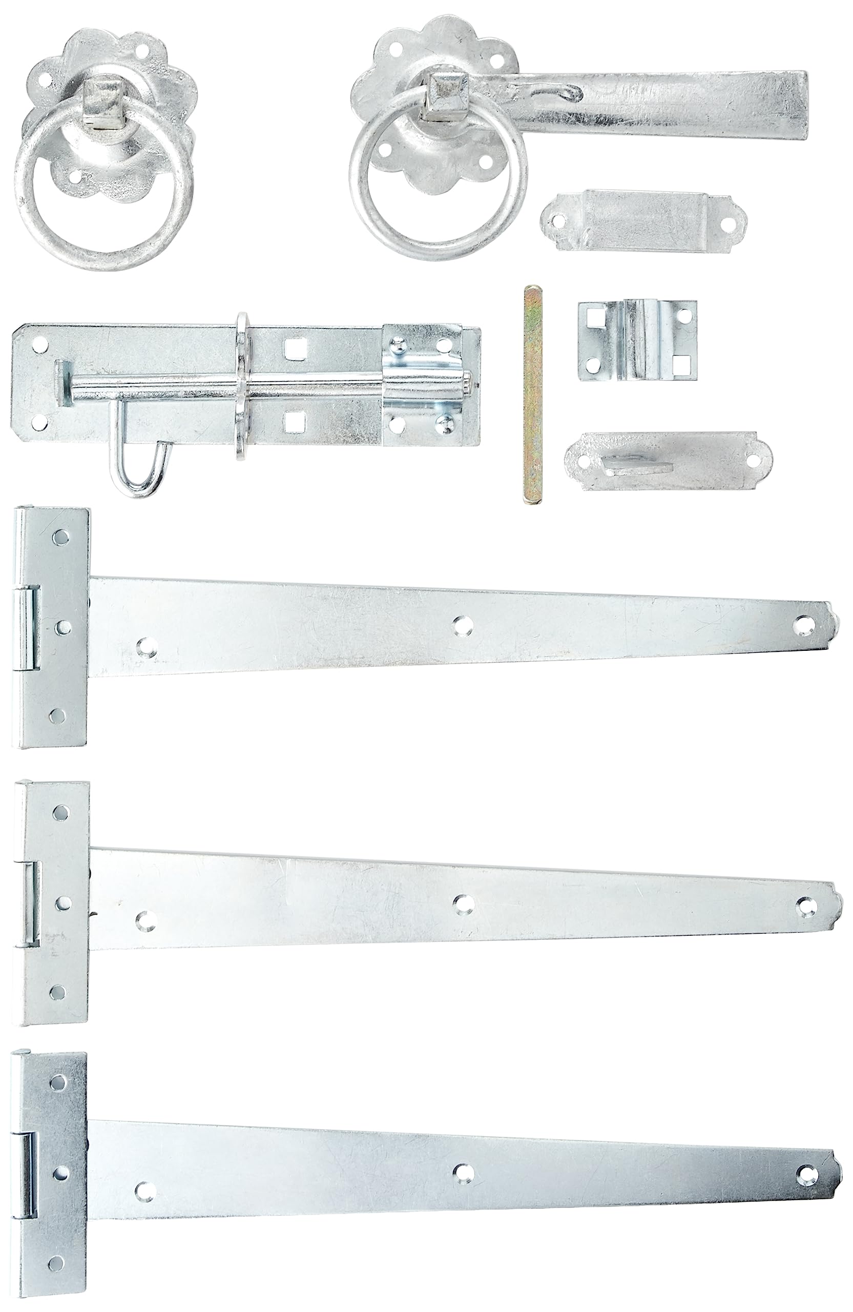 Merriway BH07088 Heavy Duty Wooden Garden Gate Hanging Kit, 3 x 12 inch BZP Tee Hinges, 150mm BZP Brenton Style Padbolt, 150mm BZP Ring Latch & All Fixings