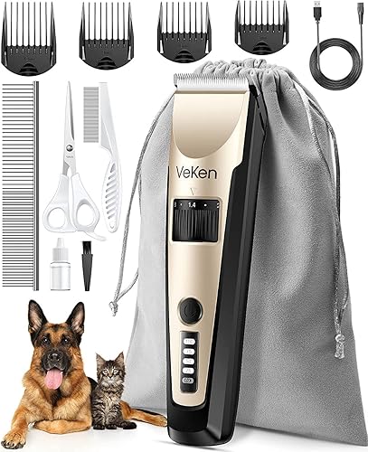 Veken Dog Grooming Kit Clippers, Low Noise Rechargeable Cordless