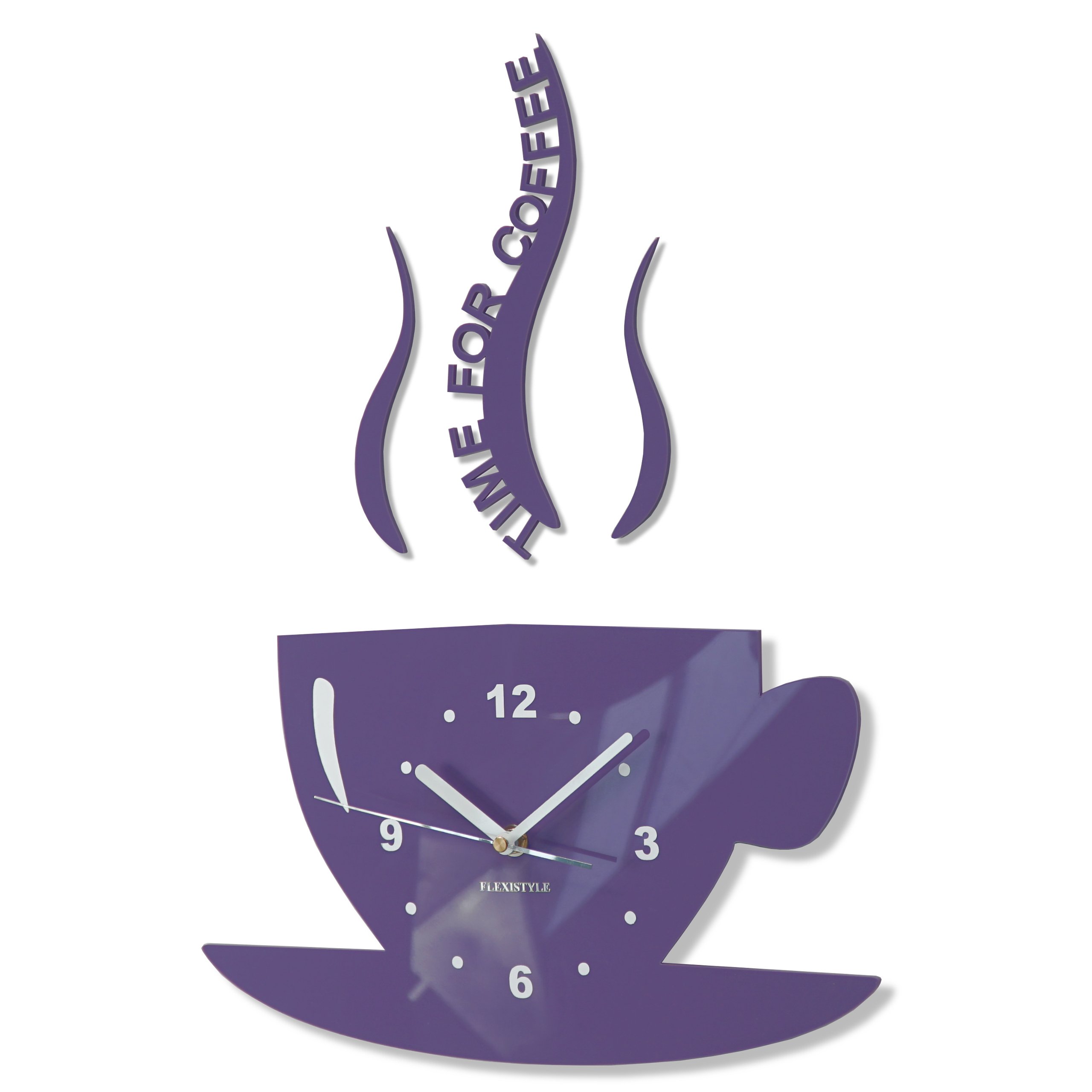 FLEXISTYLE Kitchen wall clock CUP time for coffee (Violet)