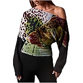 GORGLITTER Women's Off The Shoulder Cinched Waist Blouses Floral Print Long Sleeve Fall Fashion Going Out Top Shirts