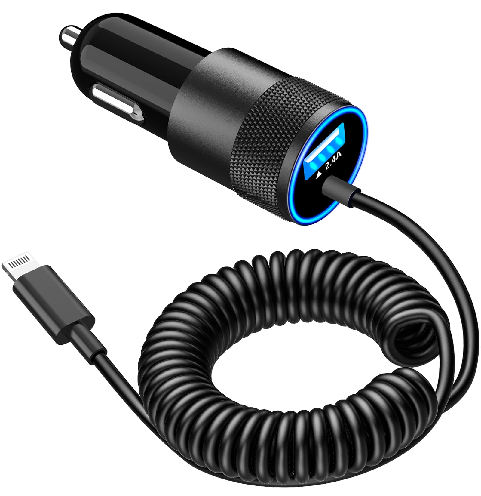 Photo 1 of [Apple MFi Certified] iPhone 14 Car Charger Fast Charging, BARMASO 4.8A USB Car Power Cigarette Lighter Adapter Car Carplay Charger with 6FT Coiled Lightning Cable for iPhone 14 13 12 11 XS XR X iPad