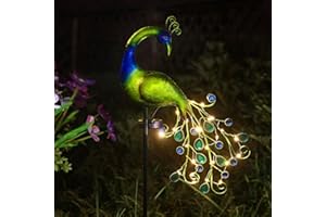 JJALIGHTS Solar Garden Lights Metal Peacock Garden Decor Waterproof Peacock Solar Stake Lights Decorative for Outdoor Patio Lawn Porch Yard Decorations Peacock Gifts for Mom Grandma Women Birthday Gardening