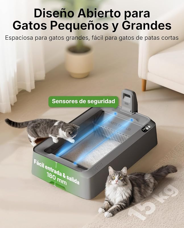 PUROBOT Crystal Duo Arenero Gatos Autolimpiable, Cámara AI, Arenero Autolimpiable para Gatos, Limpieza Bidireccional, Bandeja Reemplazable, Seguimiento Sanitario, Eliminación de Olores, Gris