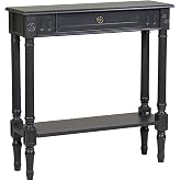 East at Main Marisol Black Narrow Console Table for Entryway with Drawer | 31.5-inch slim sofa table with lower shelf, solid wood frame, distressed finish, hallway storage for small spaces