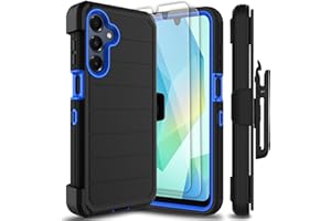 Leptech for Samsung Galaxy A16 5G Case with 2 Pack Tempered Glass Screen Protector, [Holster Series] Kickstand Belt Clip Military Grade Shockproof Protective Phone Cover Case (Black/Blue)