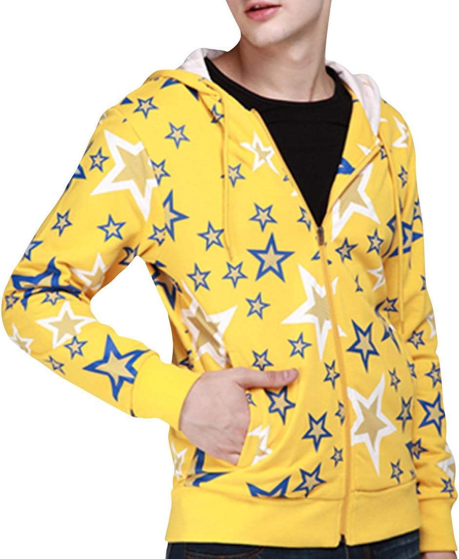 Xmenhere Men's Vintage Casual Printed Hooded Zip Earlier Cotton Hoodie Yellow M
