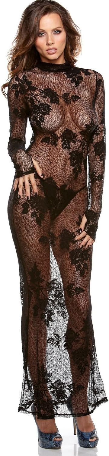 Tease Women's Long Black Stretch Lace Gown