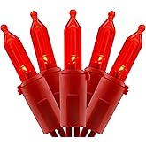 YULETIME 200 Red LED Christmas Lights with Red Wire, Pack of 2 Strands 33 Feet 100 Lights UL Certified Holiday String Light Set