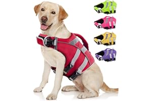 Kuoser Dog Life Jacket with Reflective Stripes - Adjustable High Visibility Vest, Ripstop Lifesaver, Pet Preserver with High Flotation Swimsuit for Small, Medium and Large Dogs