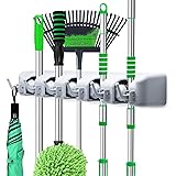 LETMY Broom Holder Wall Mounted - Mop and Broom Hanger Holder - Garage Storage Rack & Garden Tool Organizer - 5 Position 6 Ho