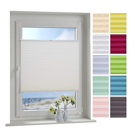 ourdeco® Plissee / 80 x 150 cm Weiß/lichtdurchlässig, Blickdicht/Farben: Weiß, Beige, Blau, Gelb, Grün, Rot/Klemmen=Montage o