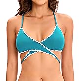 Lucky Brand Womens Shell Stitch Wrap Bikini Top, Adjustable, Tie Back, Swimwear Separates for Women