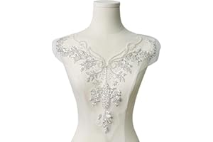 JRYYR White Rhinestone Applique,Lace Appliques for Wedding Gowns, Dress, Stage Gowns, Costumes Neckline DIY Decoration Beaded Applique (Styles-1)