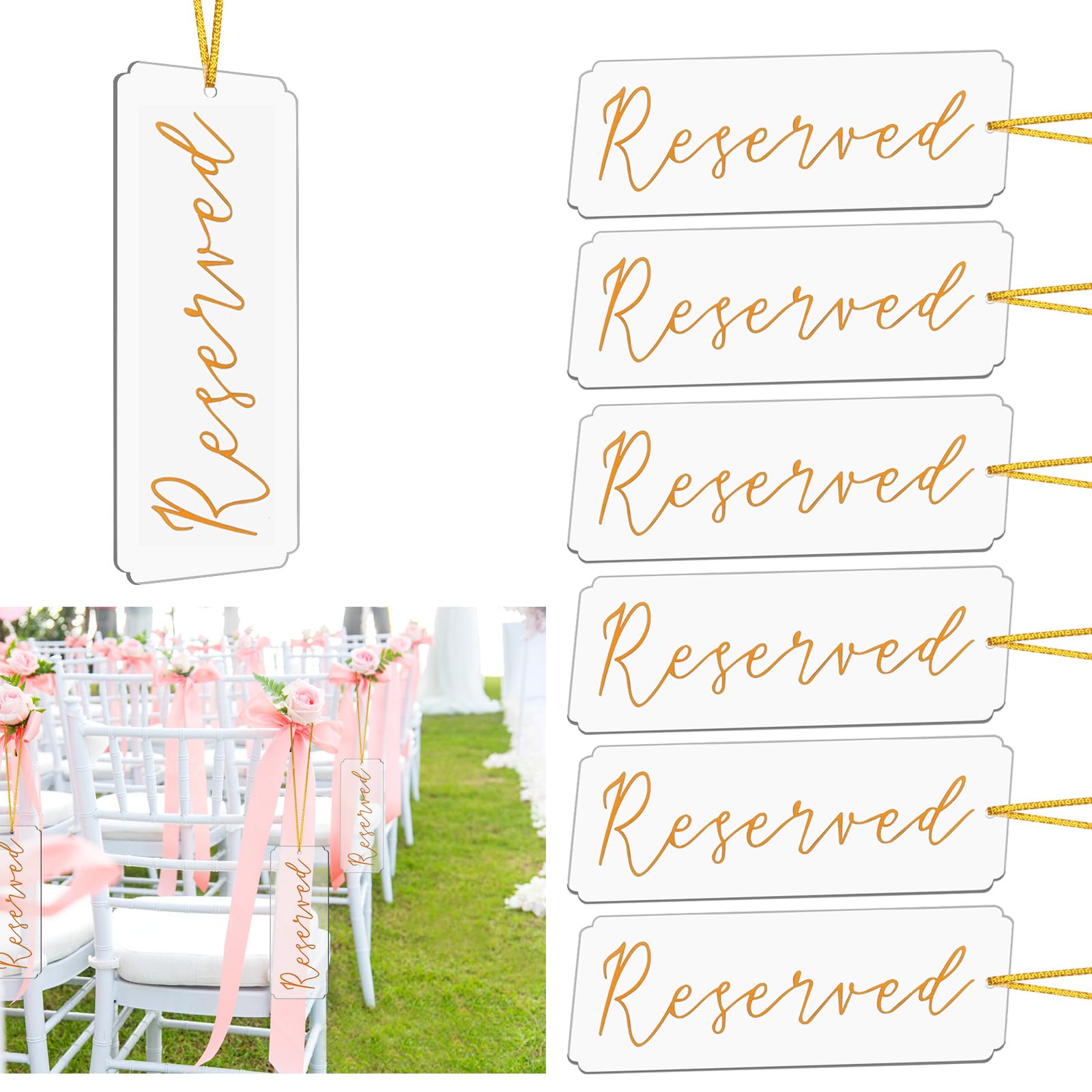 Photo 1 of 6P Acrylic Hanging Reserved Signs, Windspeed Reserved Hanging Signs Acrylic tag Reserved Signs for Wedding Church Restaurant Important Events Reserved Sits (7.9x3.1 in, 6, Count)