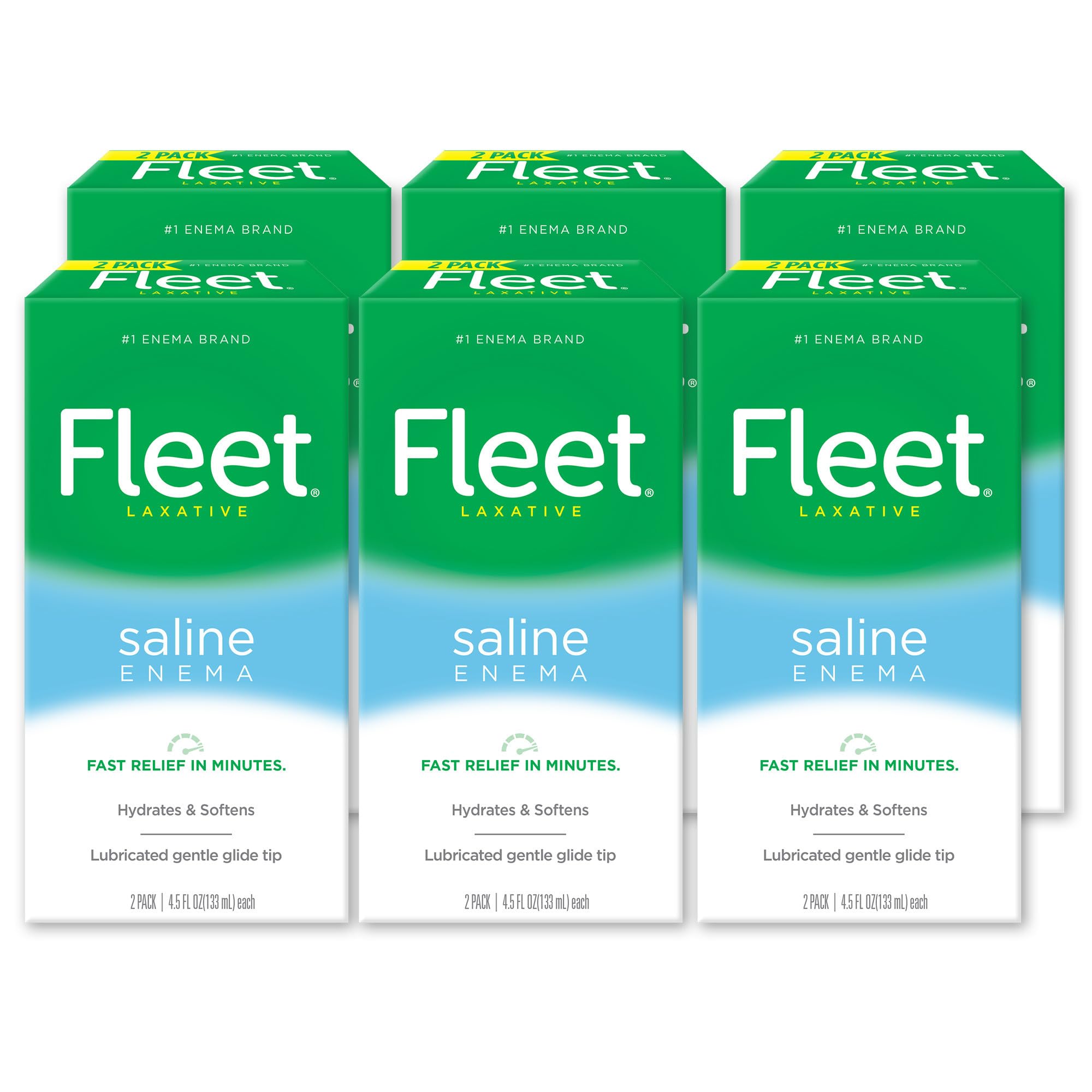 Fleet Laxatives, Saline Enema for Adult Constipation Relief, Prefilled Enema Kit for Fast Acting Constipation Relief, 4.5 fl oz, 2 Bottles, 6 Pack