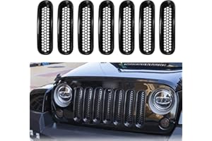 Anxingo Black Clip-in Front Grill Grille Mesh Inserts Replacement for Jeep JK Wrangler & Wrangler Unlimited 2007-2015 (7 Pack
